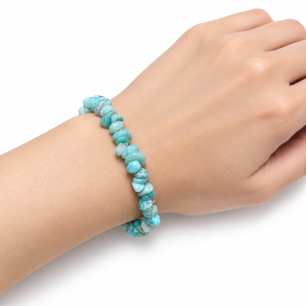 Amazonite Chip Bracelet - Pale — wrist angle