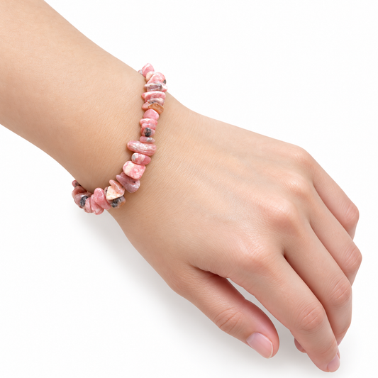 Rhodochrosite Chip Bracelet — wrist angle