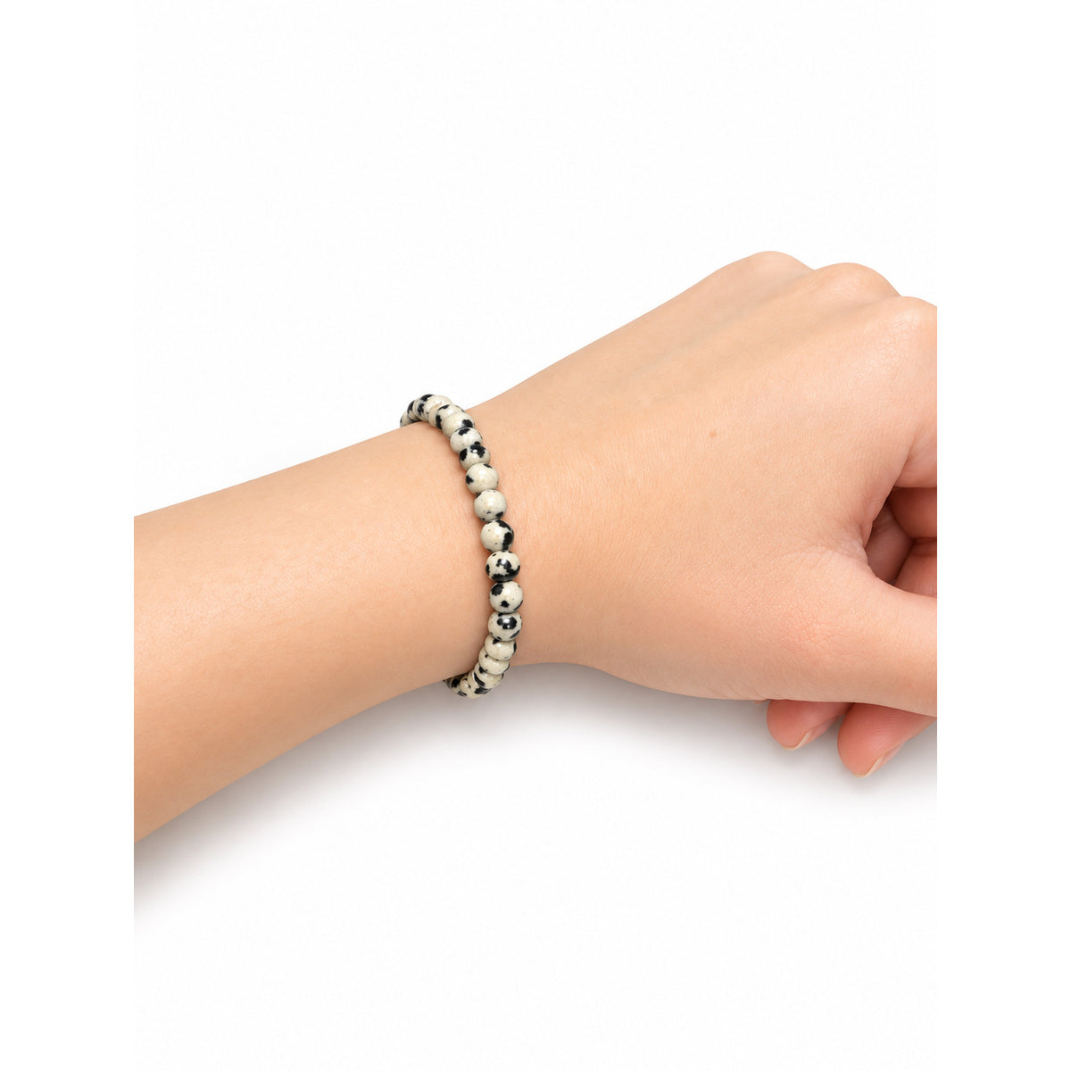 Dalmatian Jasper Bead Bracelet — wrist angle
