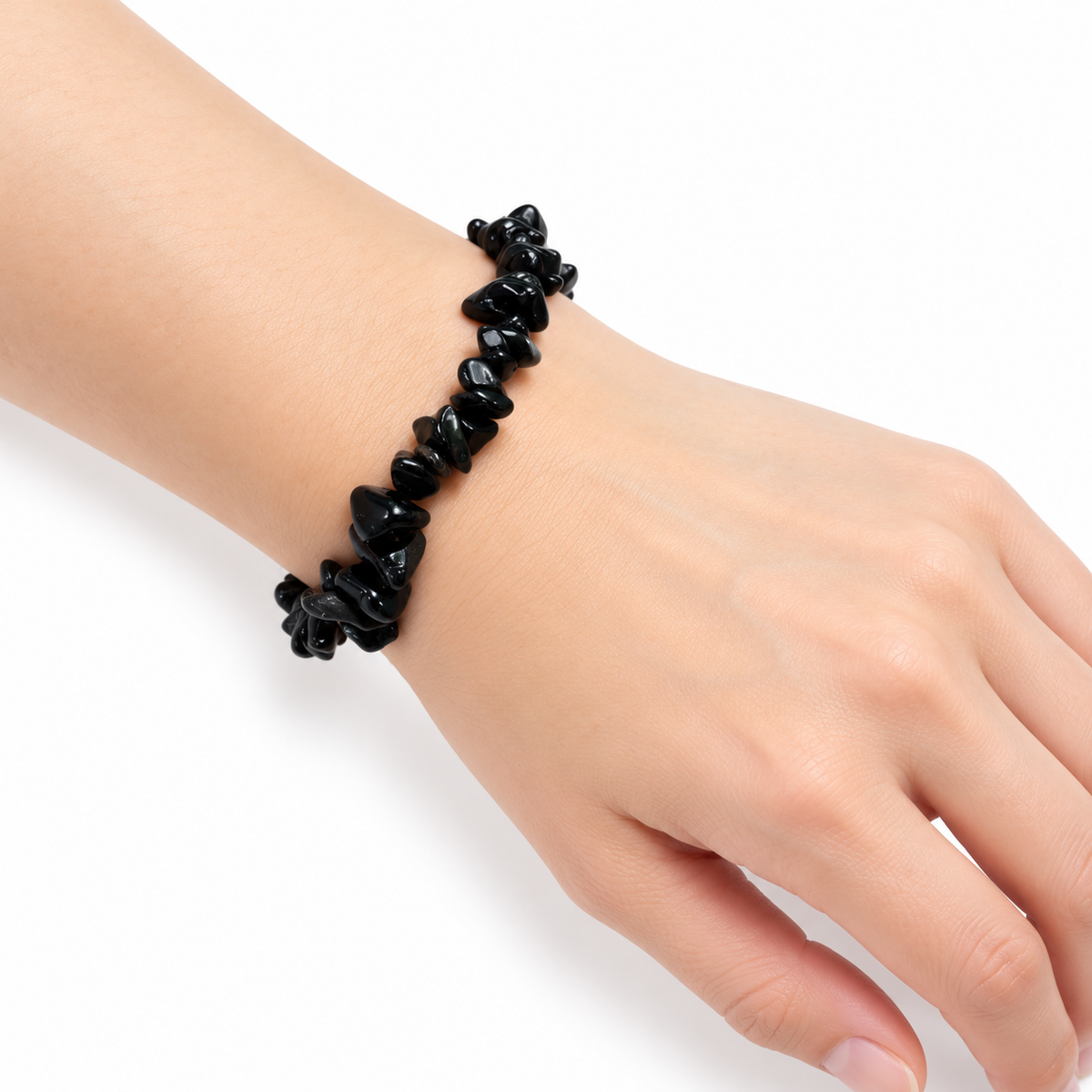 Black Obsidian Chip Bracelet — wrist angle
