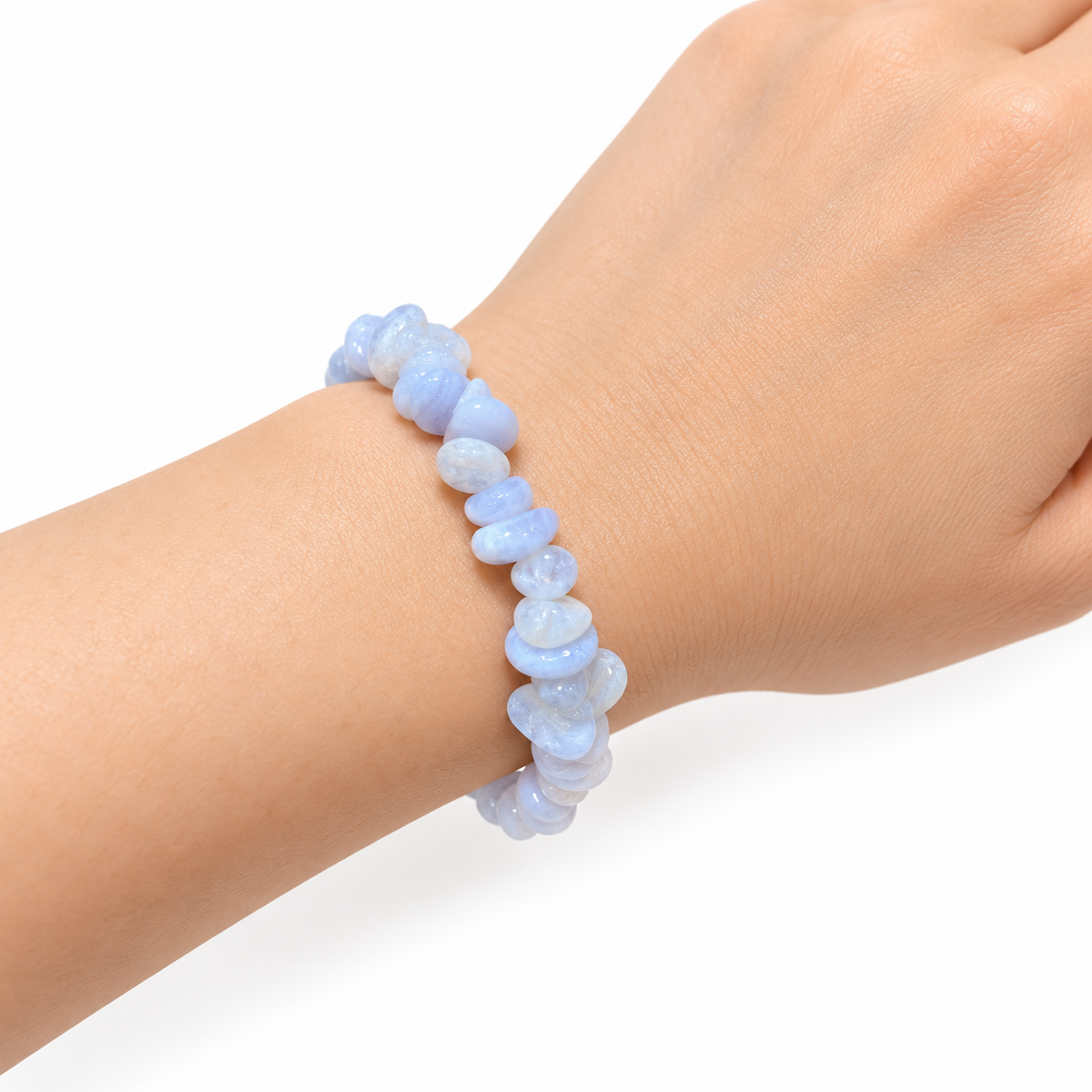 Blue Lace Agate Chip Bracelet — wrist angle