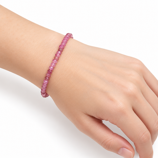 Rubellite Fine Bead Bracelet — wrist angle