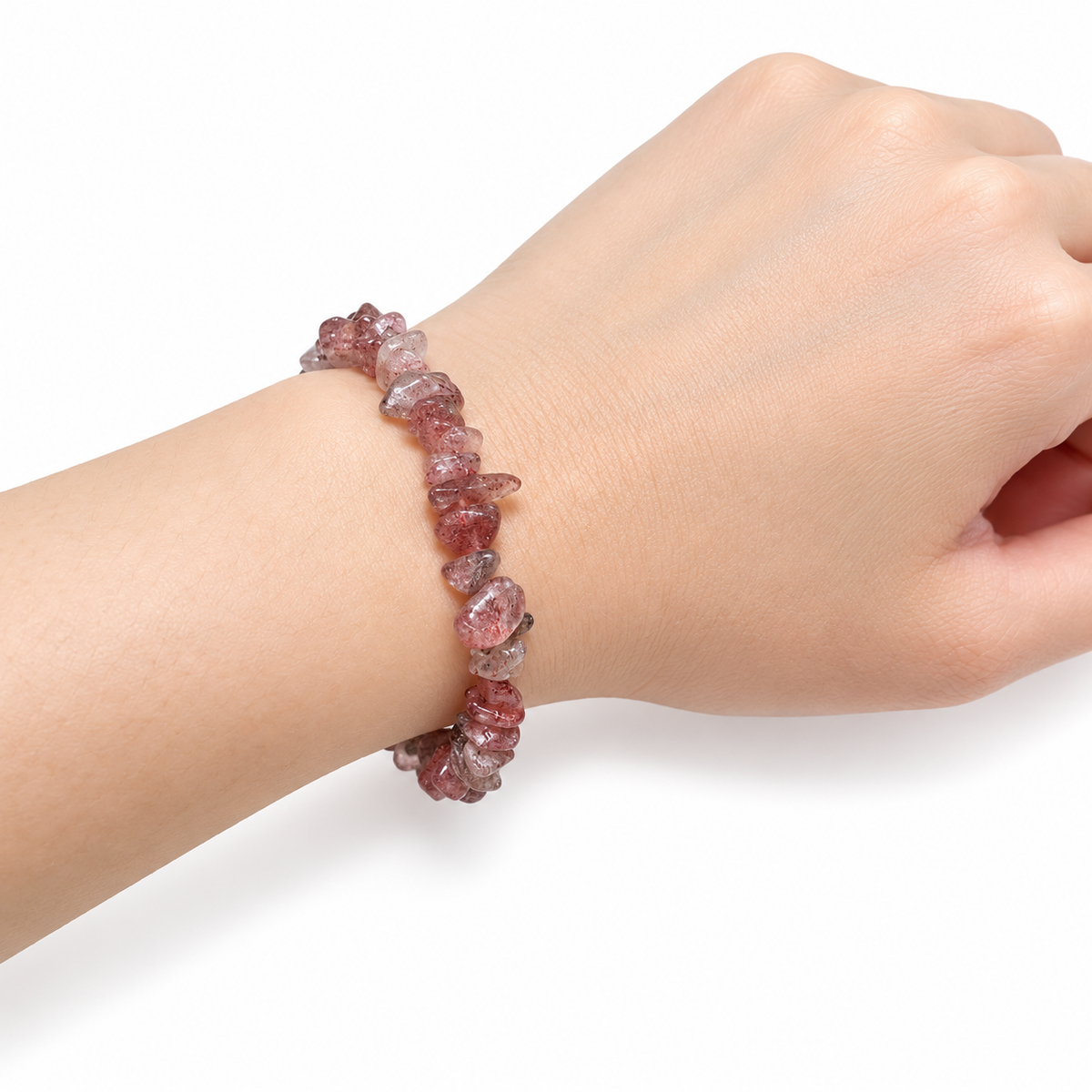 Strawberry Quartz Chip Bracelet — wrist angle