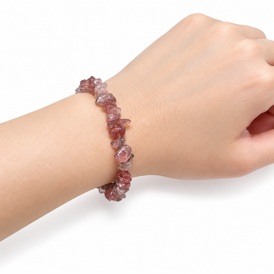 Strawberry Quartz Chip Bracelet — wrist angle