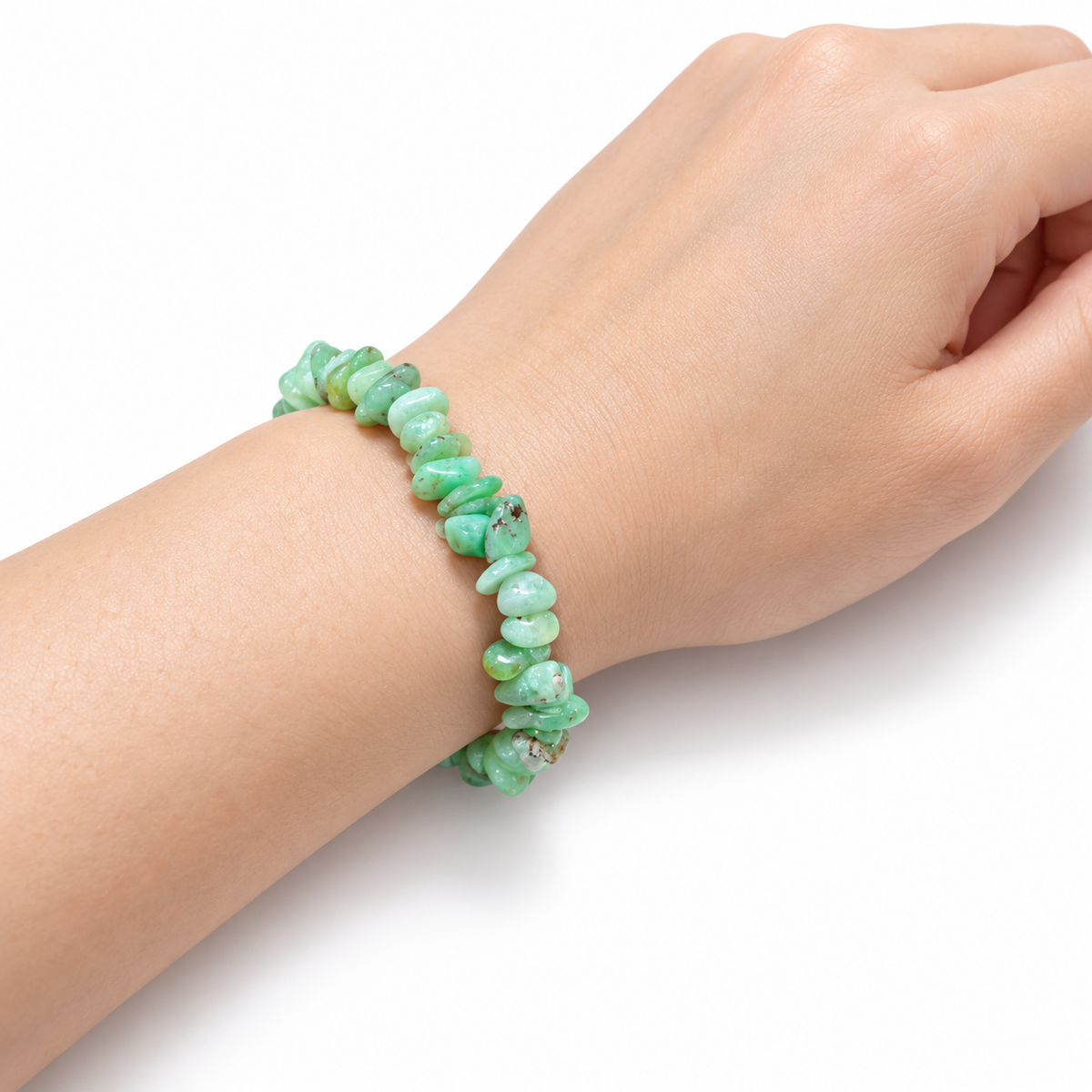 Chrysoprase Chip Bracelet — wrist angle