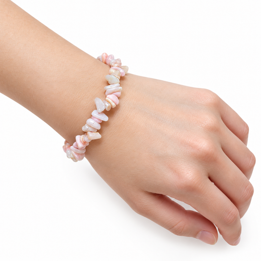 Pink Opal Chip Bracelet — wrist angle