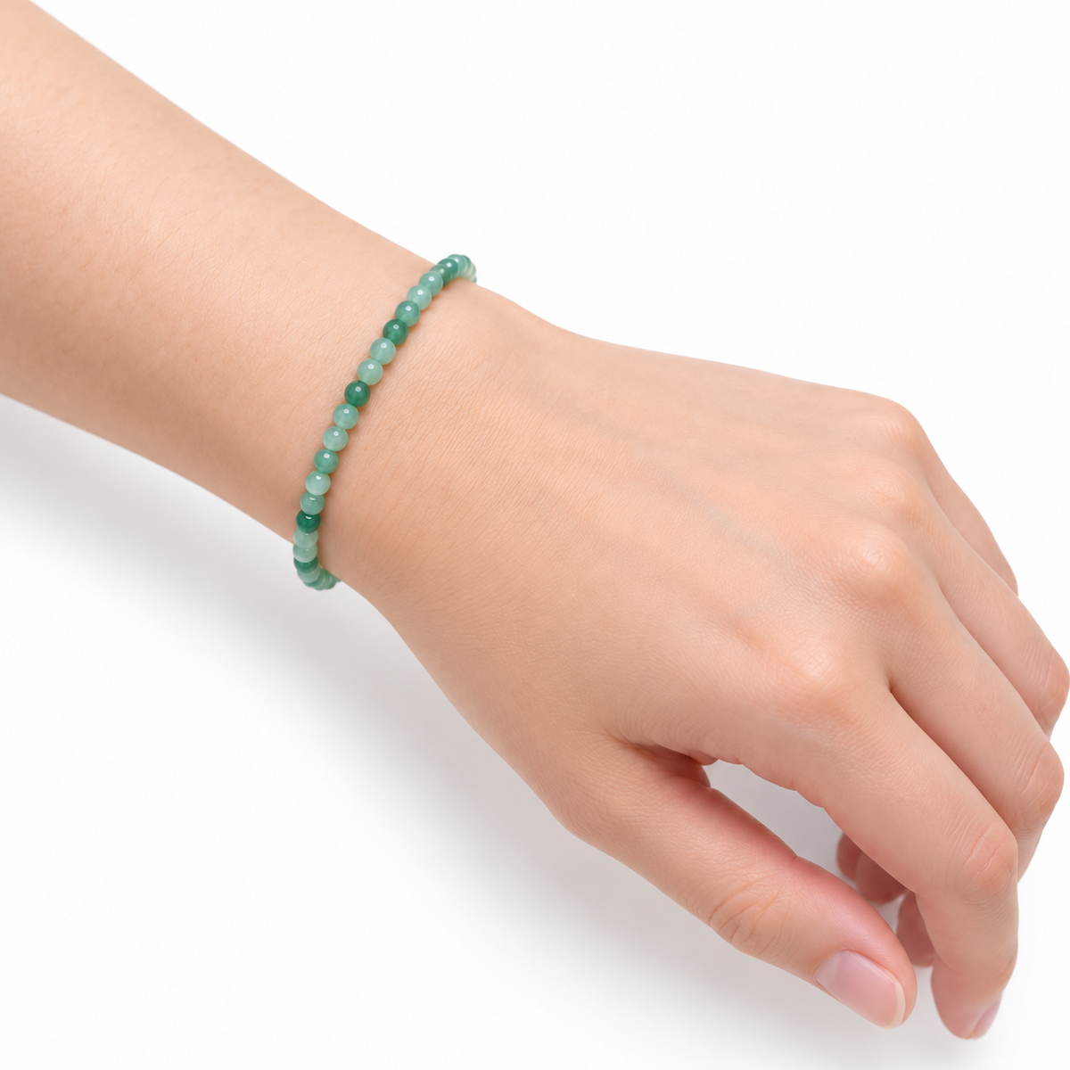 Emerald Fine Bead Bracelet — wrist angle
