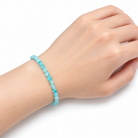 Amazonite Fine Bead Bracelet - Pale — wrist angle