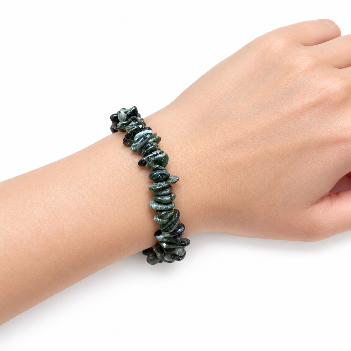 Seraphinite Chip Bracelet — wrist angle