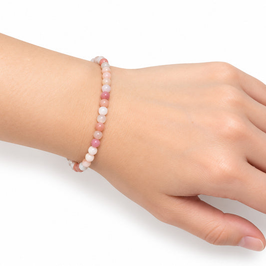 Pink Opal Bead Bracelet — wrist angle