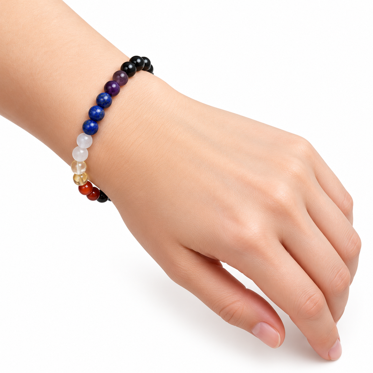 Seven Chakra Bead Bracelet — wrist angle