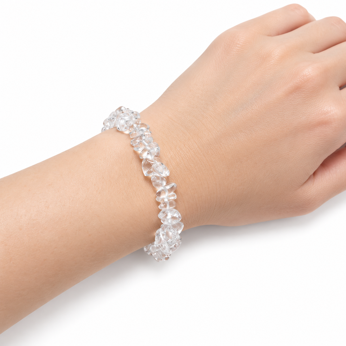 Crystal Quartz Chip Bracelet — wrist angle