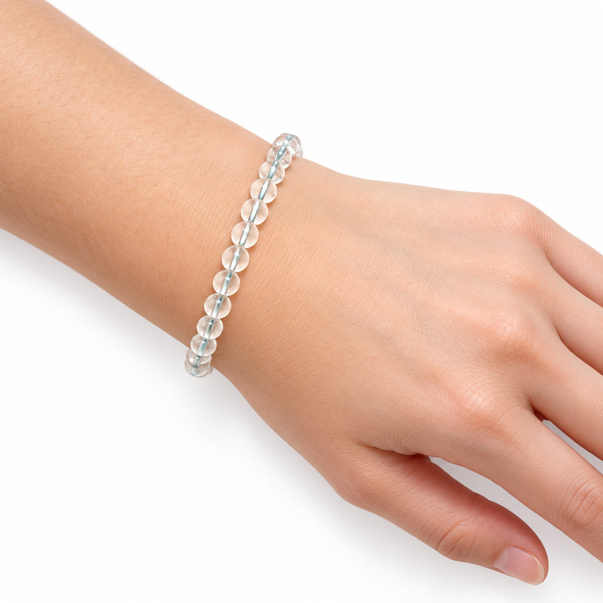 Crystal Quartz Fine Bead Bracelet — wrist angle