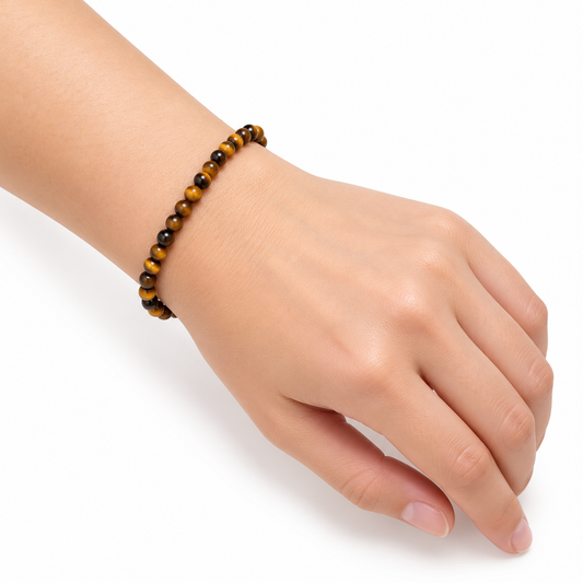 Tiger Eye Fine Bead Bracelet - Golden — wrist angle