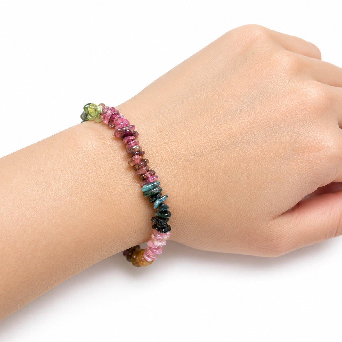 Colourful Tourmaline Chip Bracelet - Rainbow — wrist angle