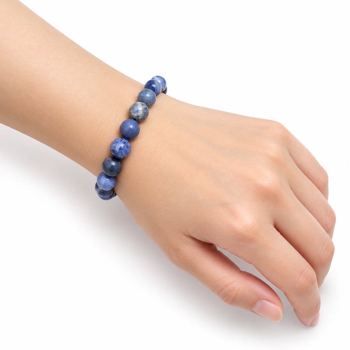 Sodalite Large Bead Bracelet — wrist angle