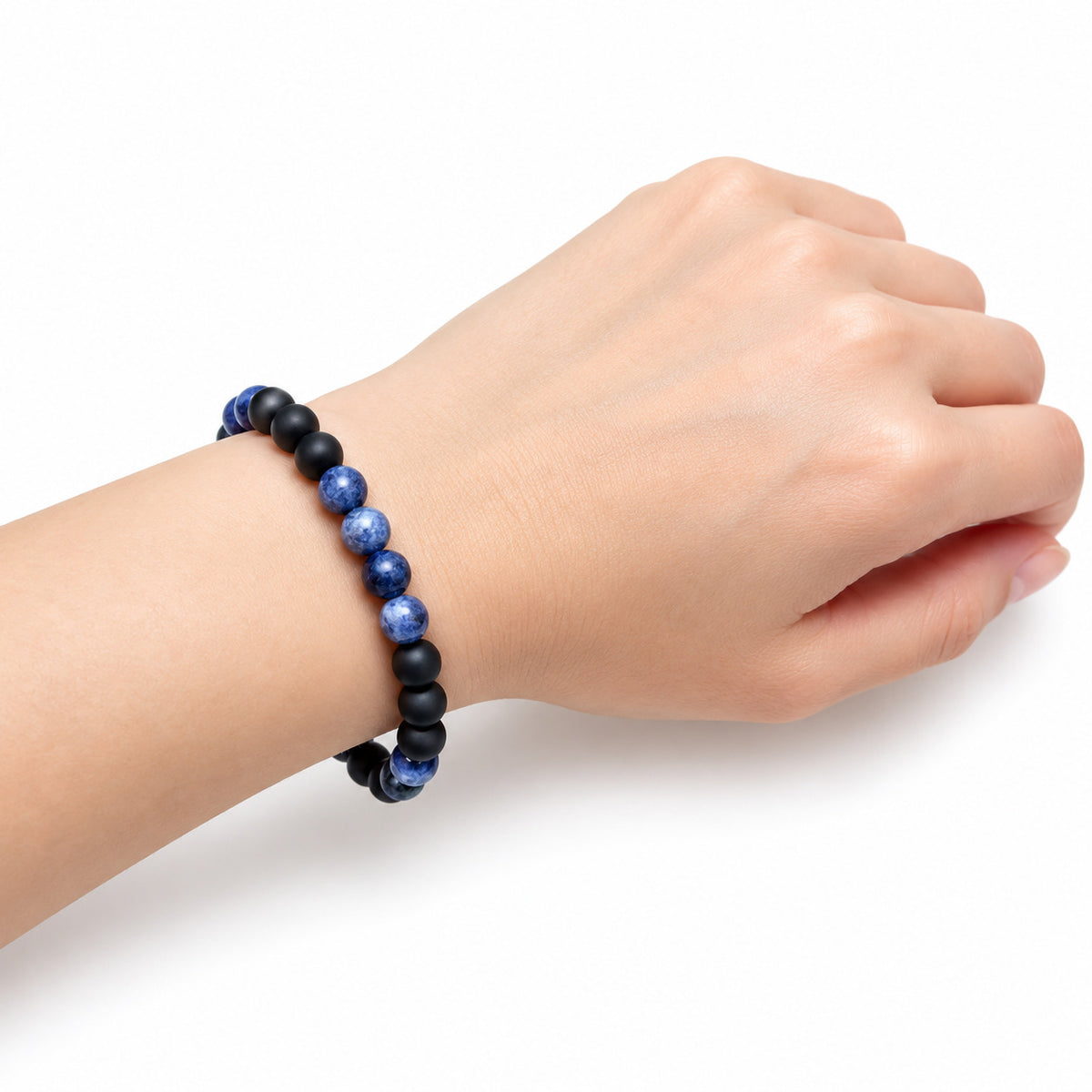 Sodalite Bead Bracelet - Dark — wrist angle