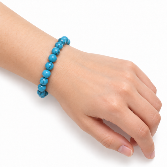 Blue Howlite Bead Bracelet — wrist angle