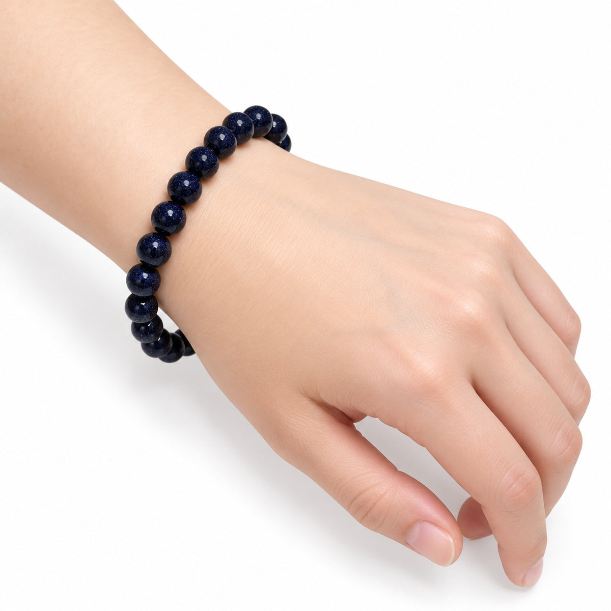 Blue Sandstone Bead Bracelet — wrist angle