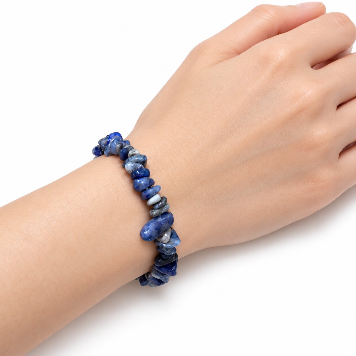 Sodalite Chip Bracelet — wrist angle