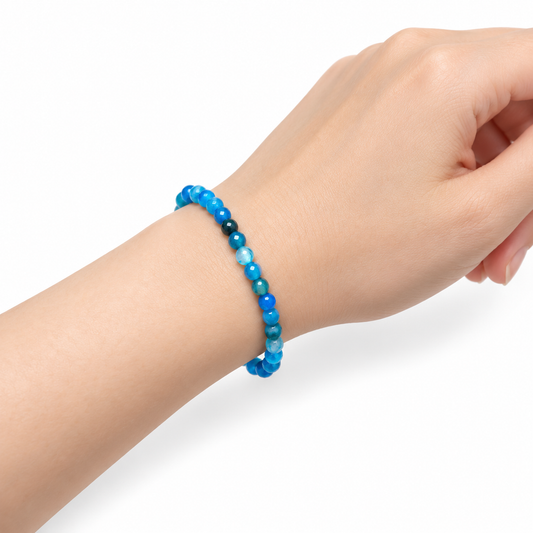 Blue Agate Fine Bead Bracelet — wrist angle