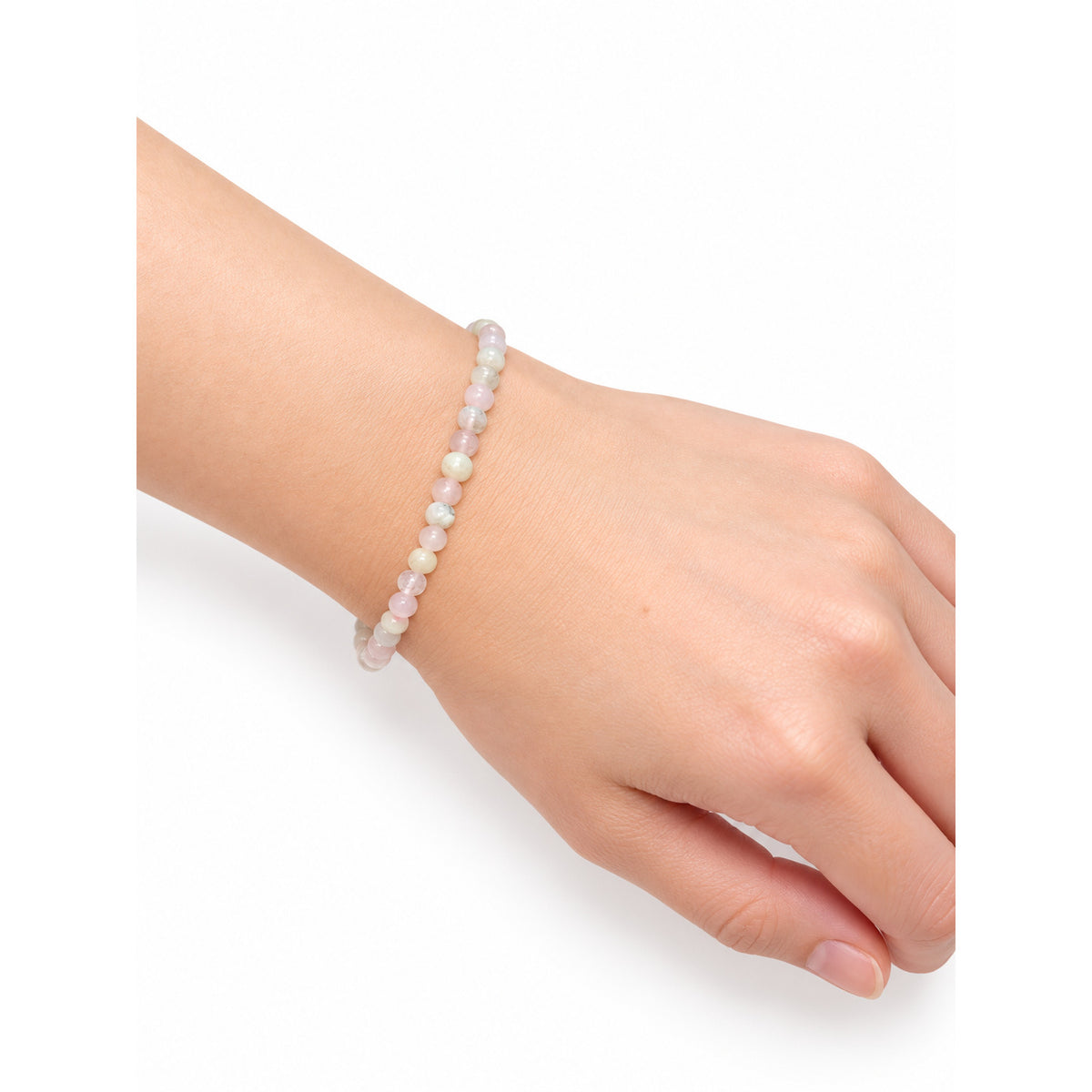 Morganite Bead Bracelet — wrist angle