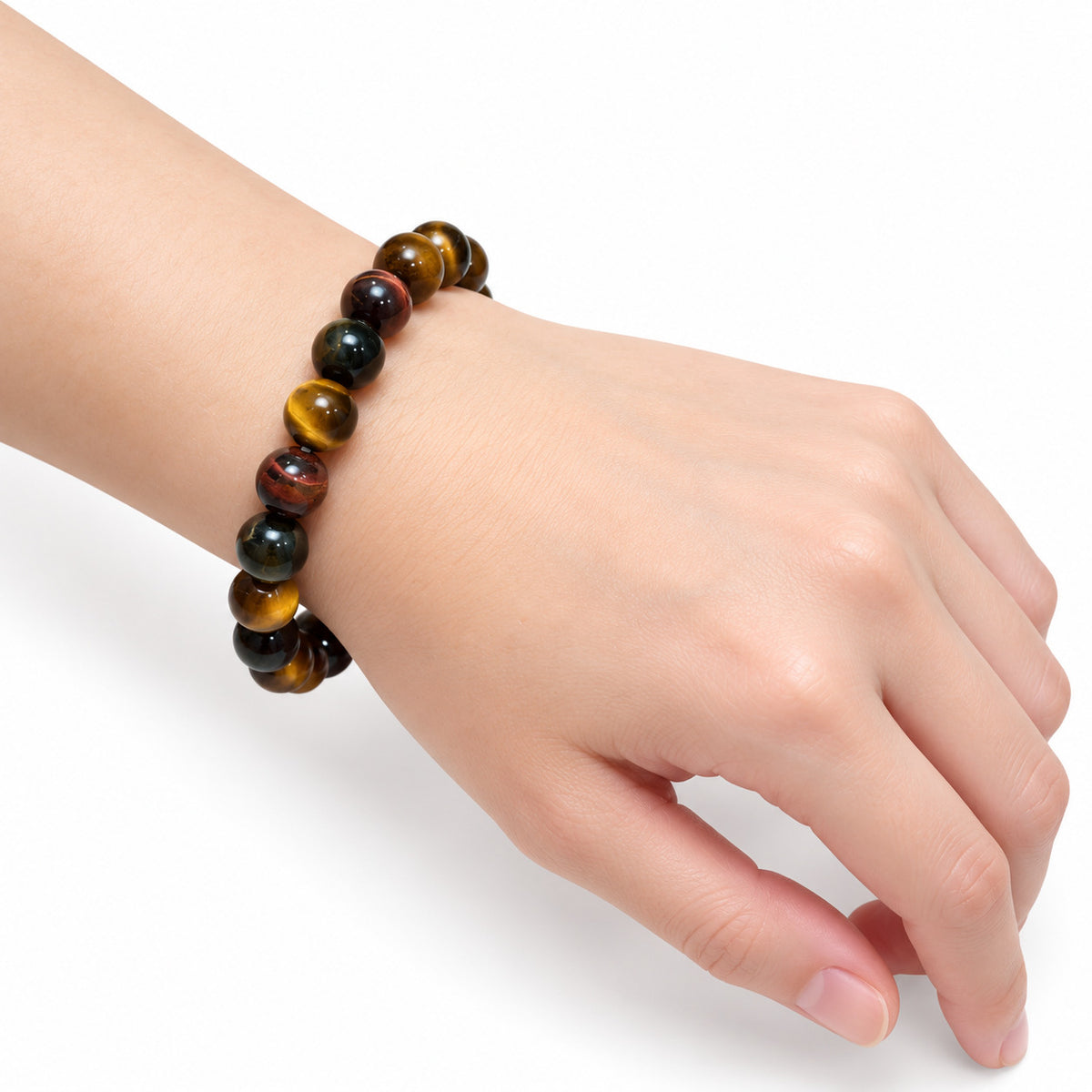 Tiger Eye Large Bead Bracelet — wrist angle