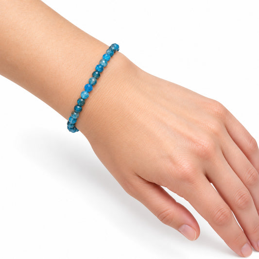 Blue Apatite Fine Bead Bracelet — wrist angle