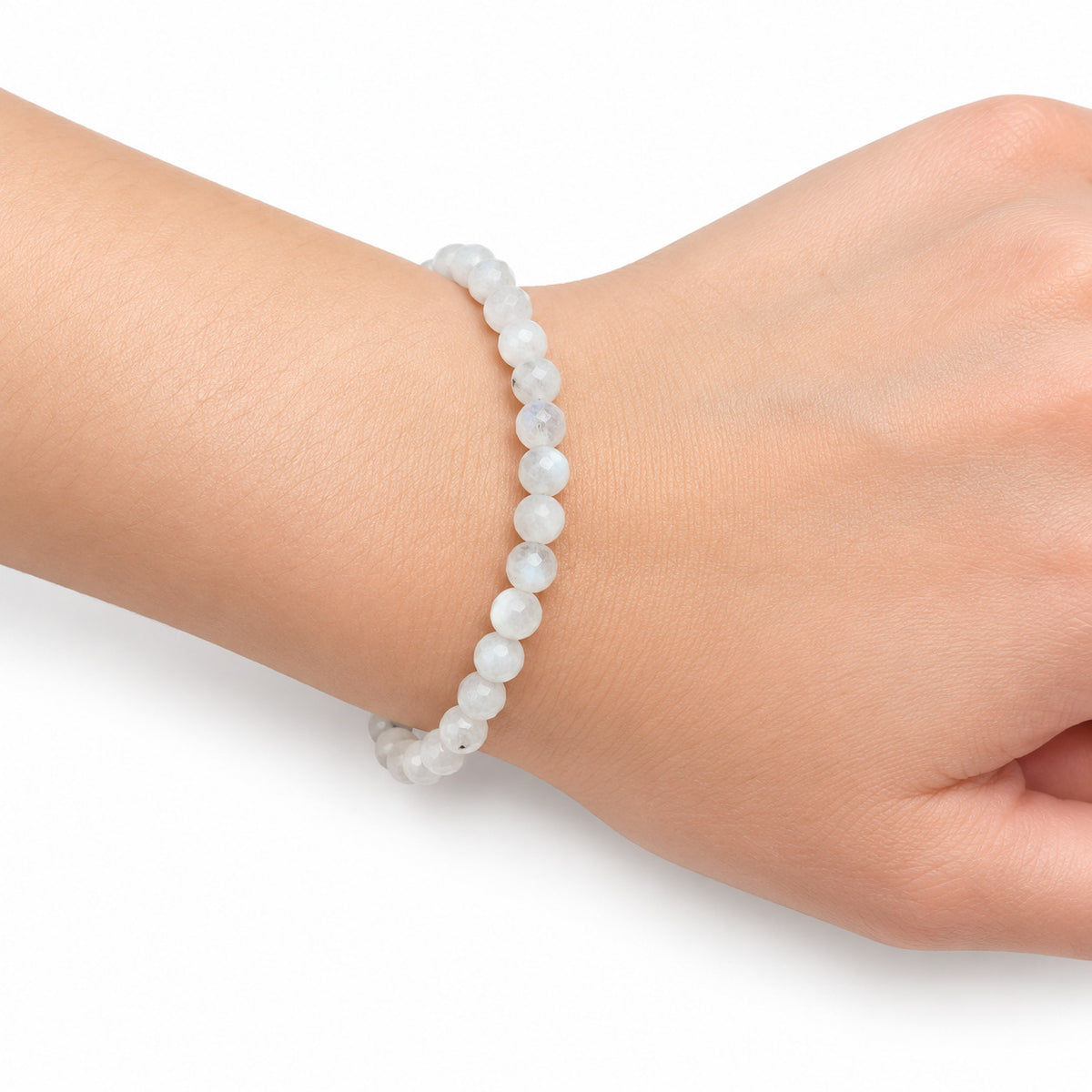 Moonstone Bead Bracelet — wrist angle