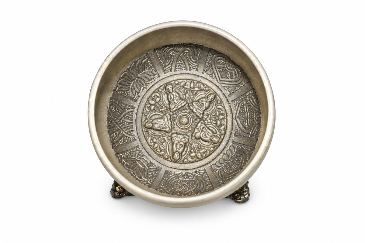 Engraved Metal Bowl on Stand - 02-angle