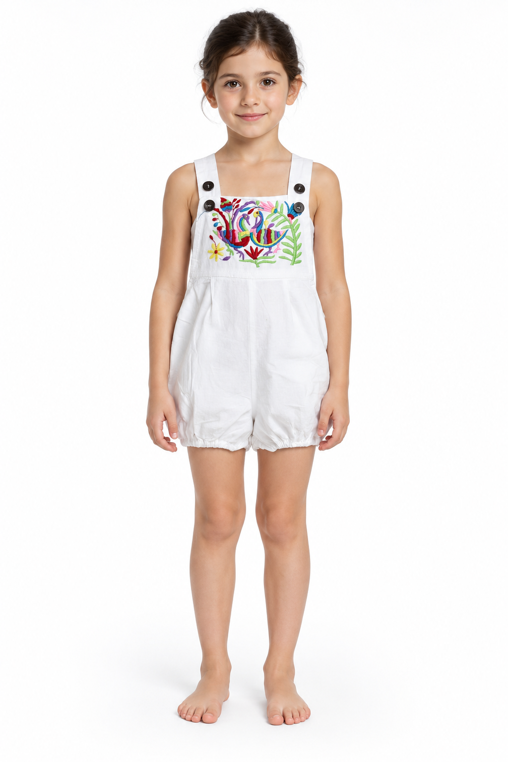 Colorful Love Birds Garden – Embroidered Cotton Romper – hero