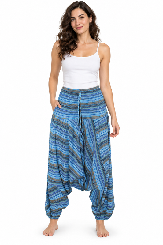 Blue Stripe Tapered Pants model front view