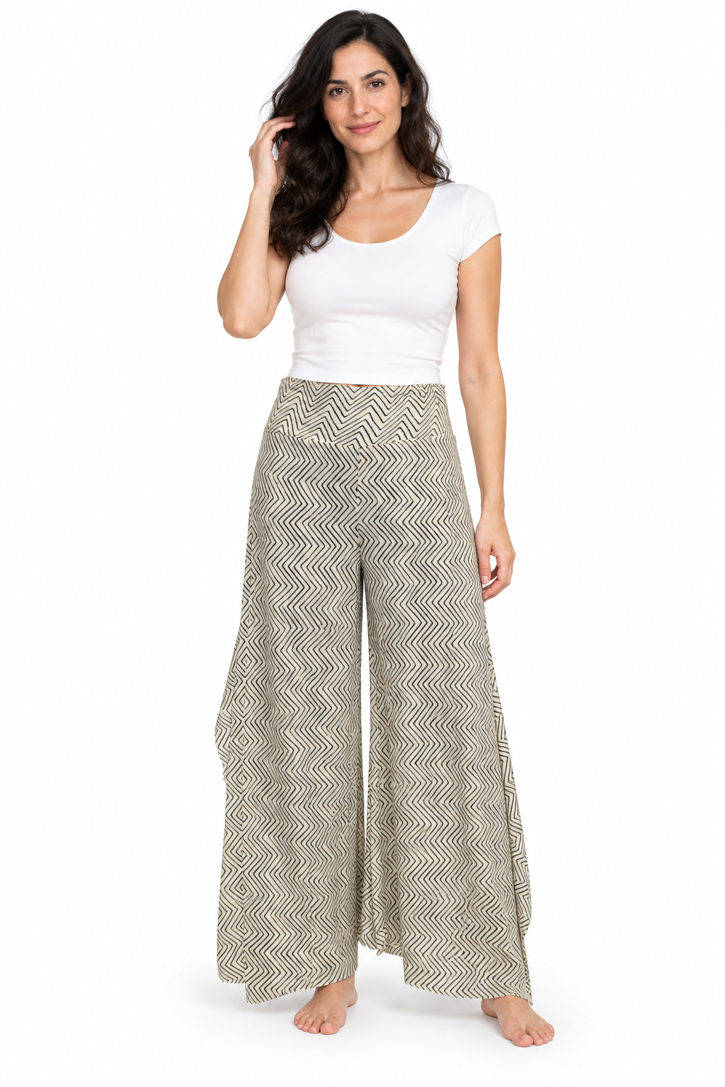 Beige Pattern Palazzo model front view