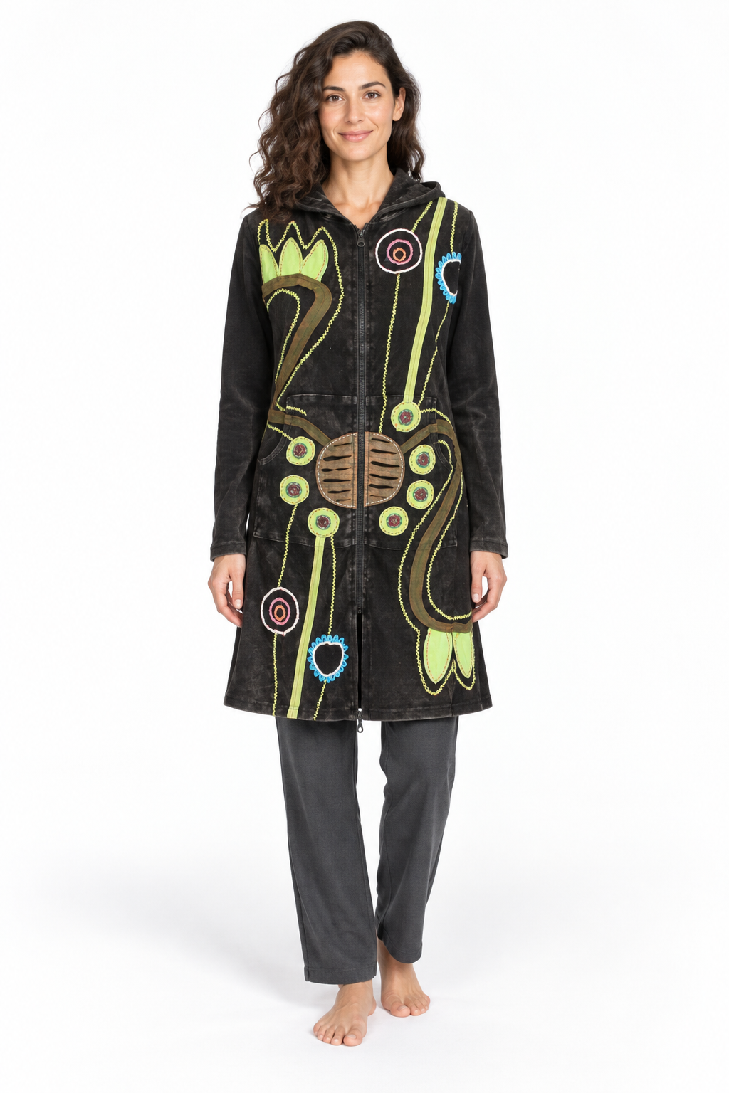 Jacket - Black Green Embroidered Pattern