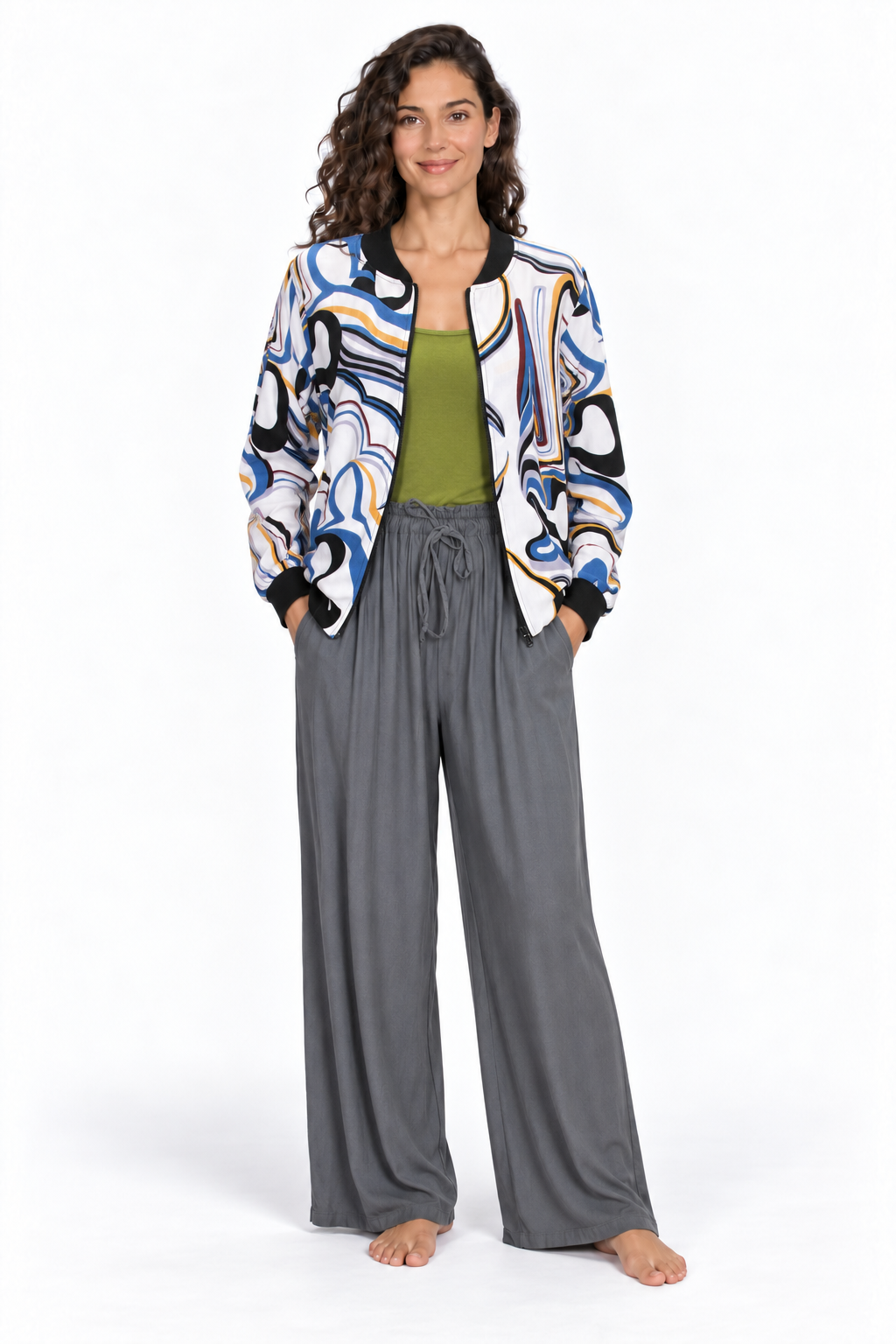 Jacket - White Blue Abstract Swirl Pattern