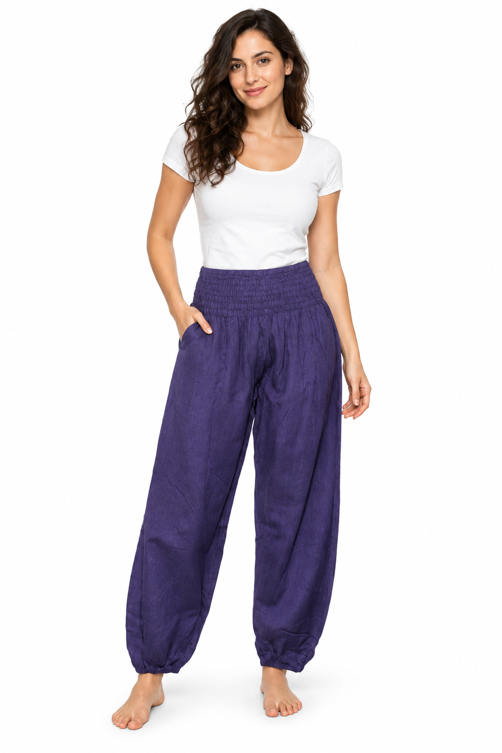 Purple Tapered Pants model front view