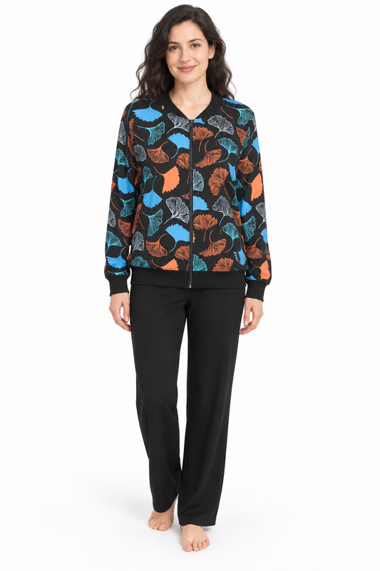 Jacket - Black Orange Leaf Pattern - image 2