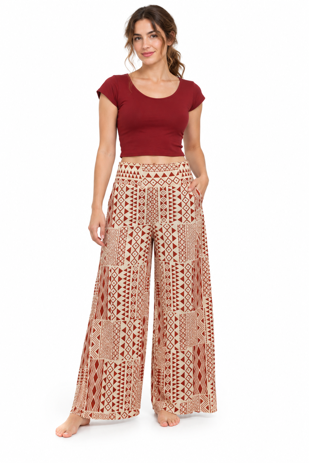 Peach Crochet Palazzo model front view