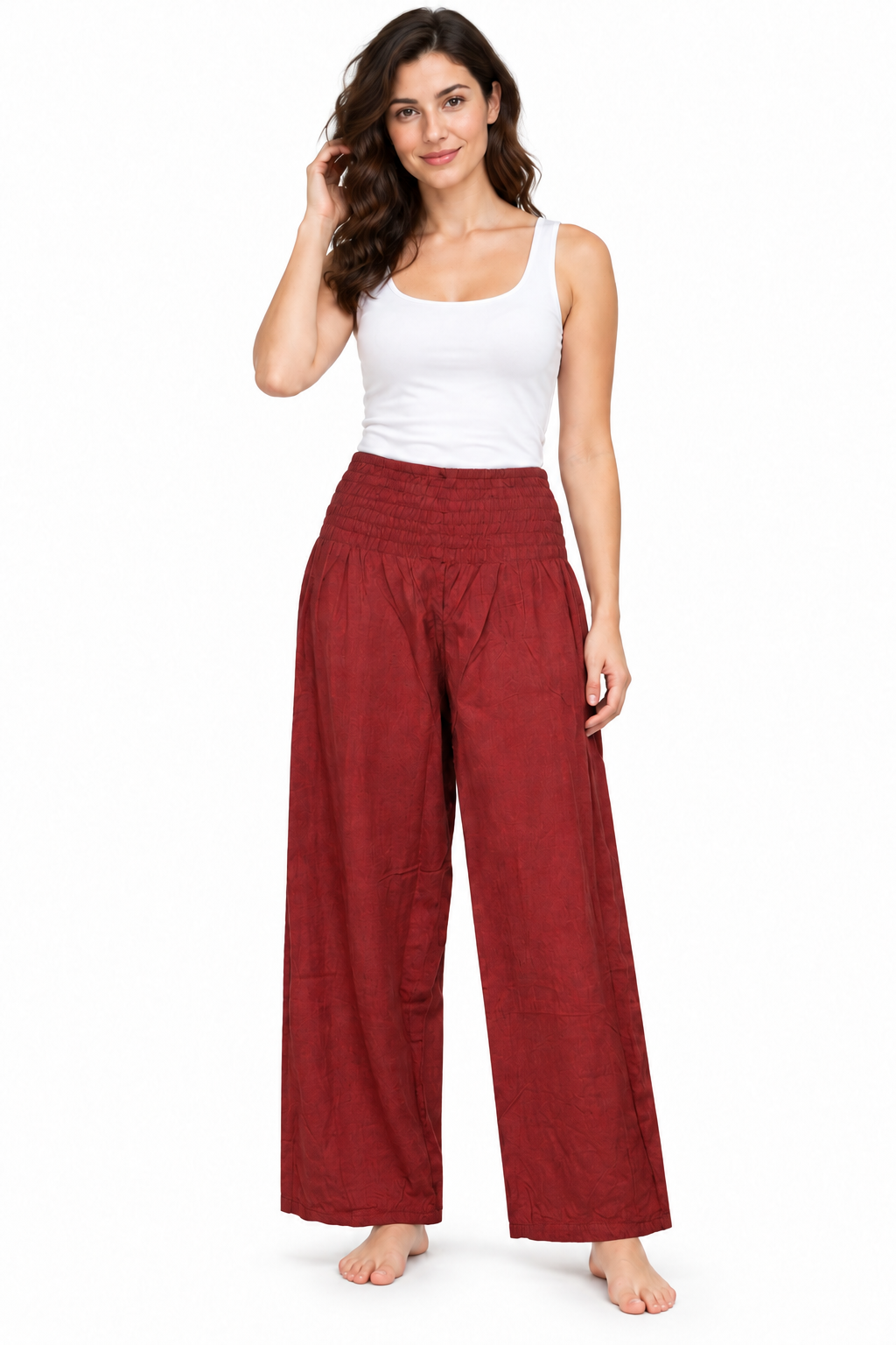 Rust Wide Leg Pants model front view