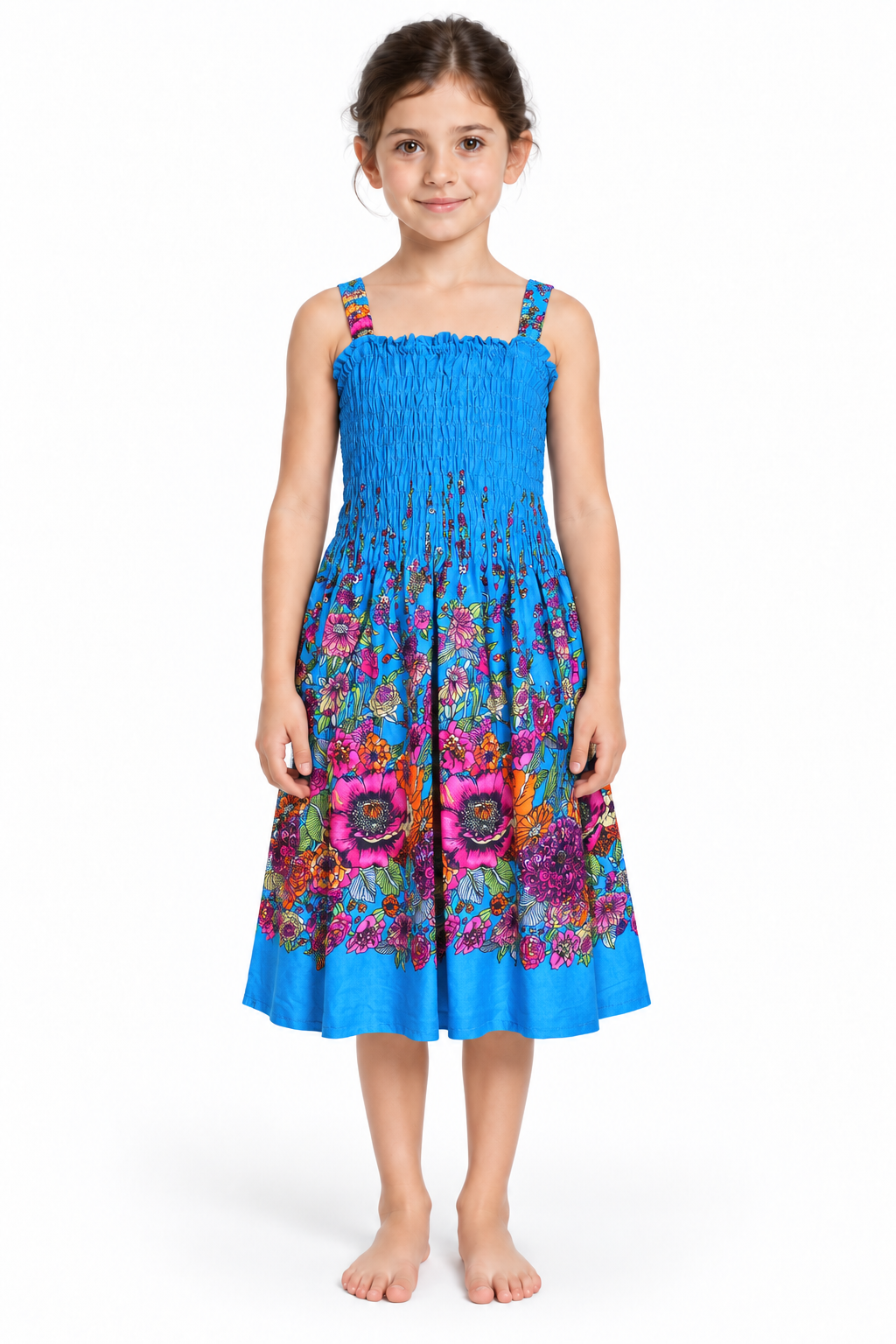 Blue Floral - Girls' Smocked Rayon Dress