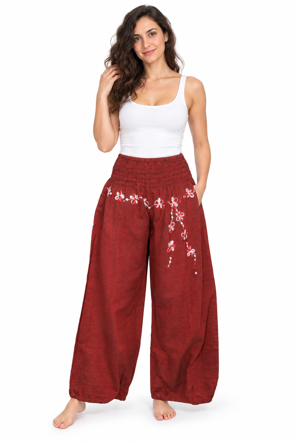 Rust Embroidered Palazzo model front view