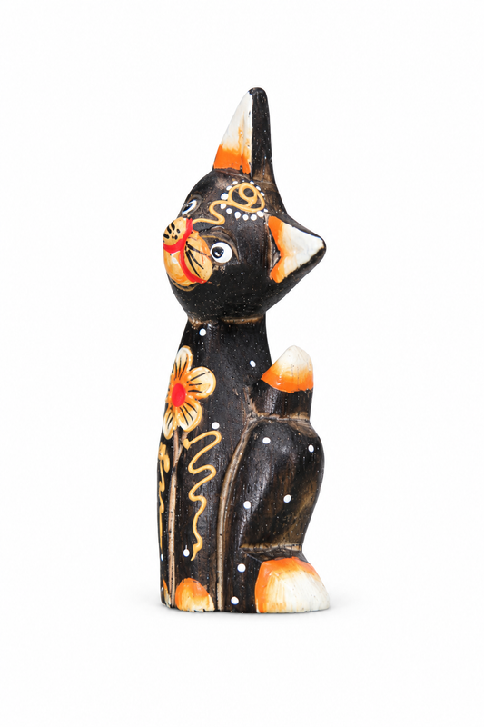 Painted Wooden Cat Small - 02-angle