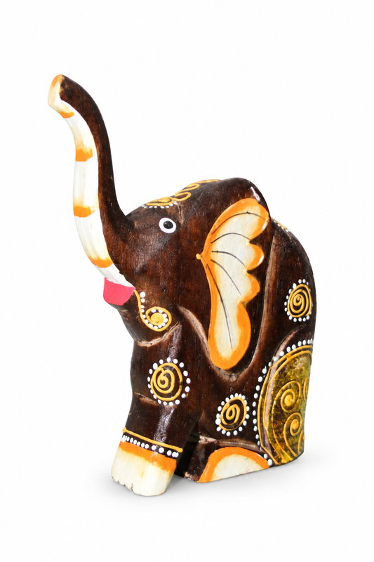 Painted Wooden Elephant Round - 02-angle