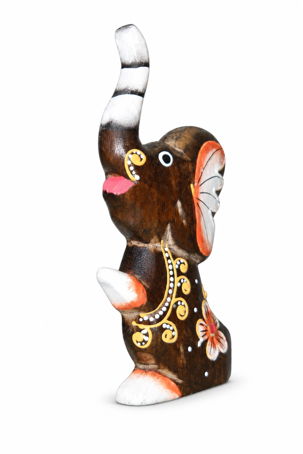 Painted Wooden Elephant Small Floral - 02-angle