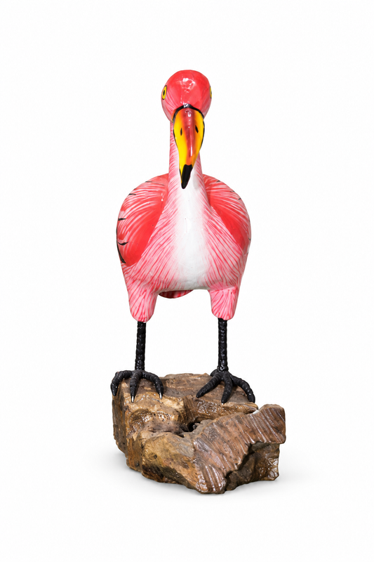 Painted Wooden Flamingo on Driftwood - 02-angle