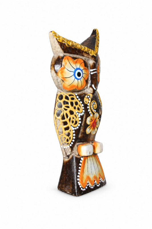 Painted Wooden Owl Large - 02-angle
