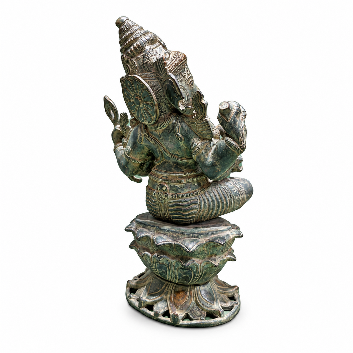 Indian Heritage Brass Ganesha on Lotus Base – Rustic Finish