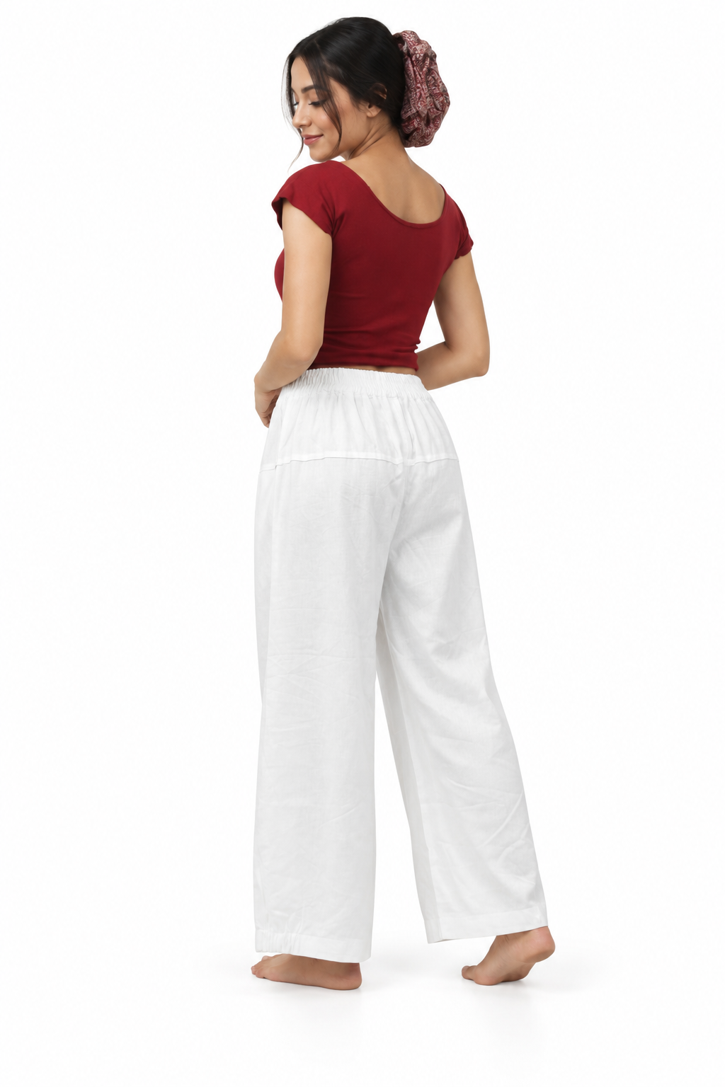 White Wide Leg Pants three-quarter back view