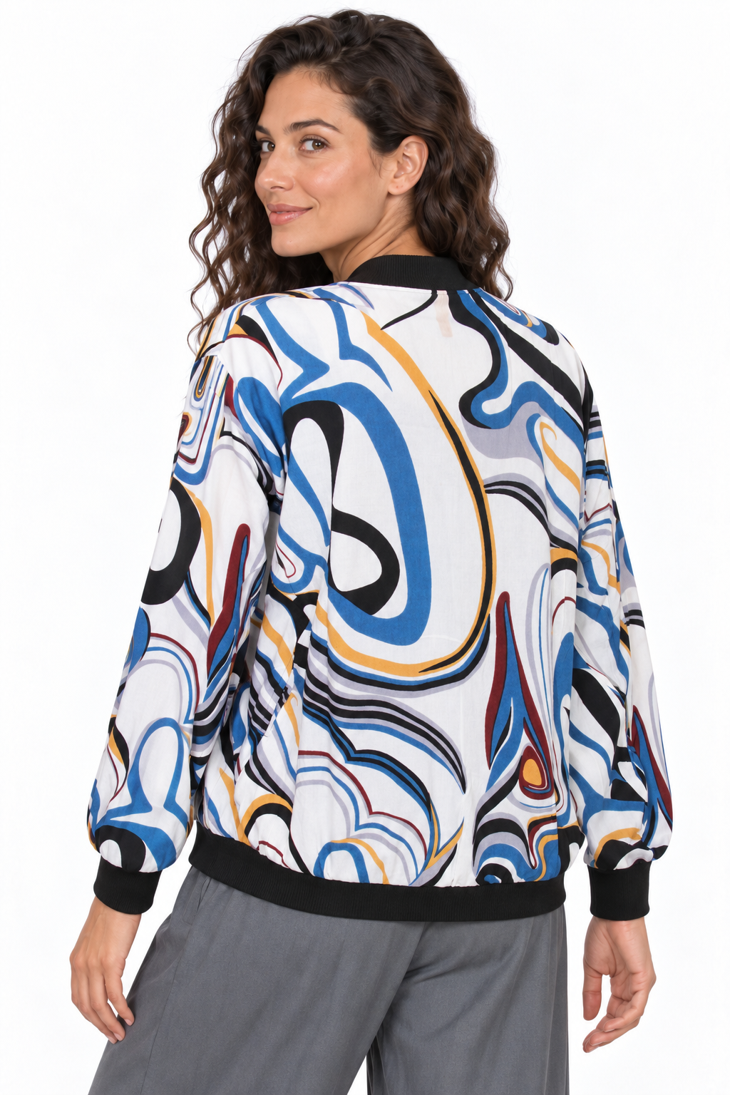 Jacket - White Blue Abstract Swirl Pattern