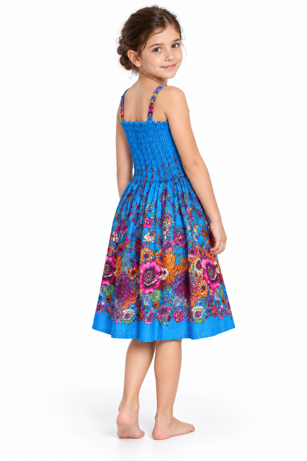 Blue Floral - Girls' Smocked Rayon Dress